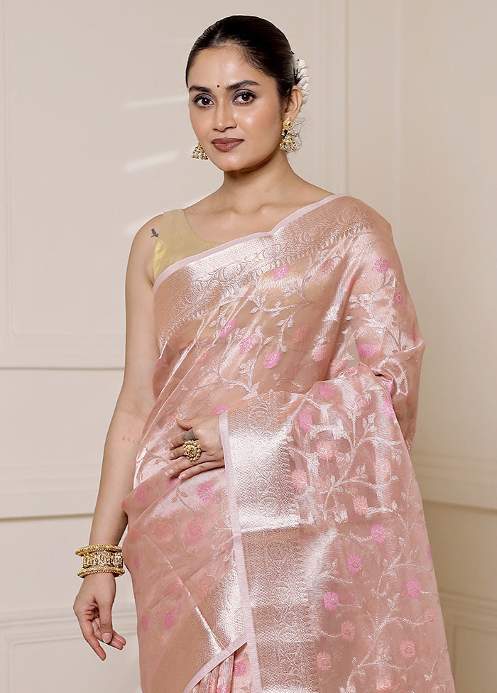 Pink Tissue Silk Saree With Blouse Piece