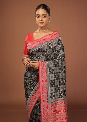 Black Bomkai Silk Saree Without Blouse Piece
