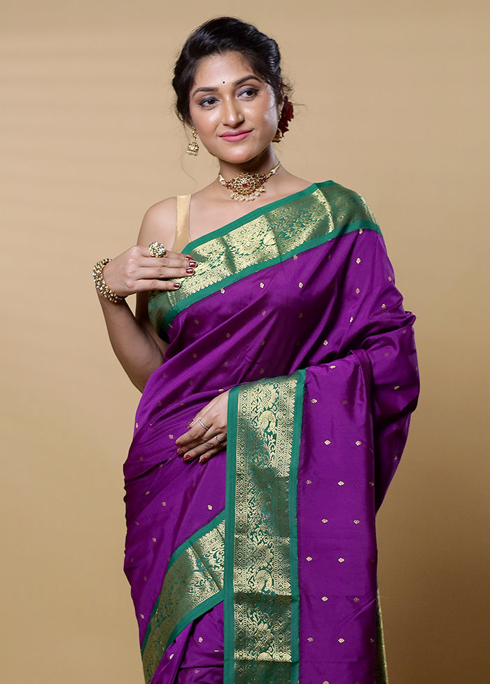 Purple Kanjivaram Silk Saree With Blouse Piece