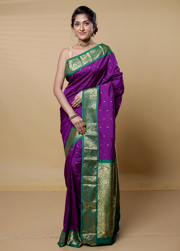 Purple Kanjivaram Silk Saree With Blouse Piece