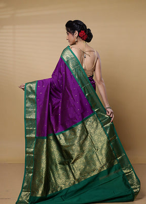 Purple Kanjivaram Silk Saree With Blouse Piece