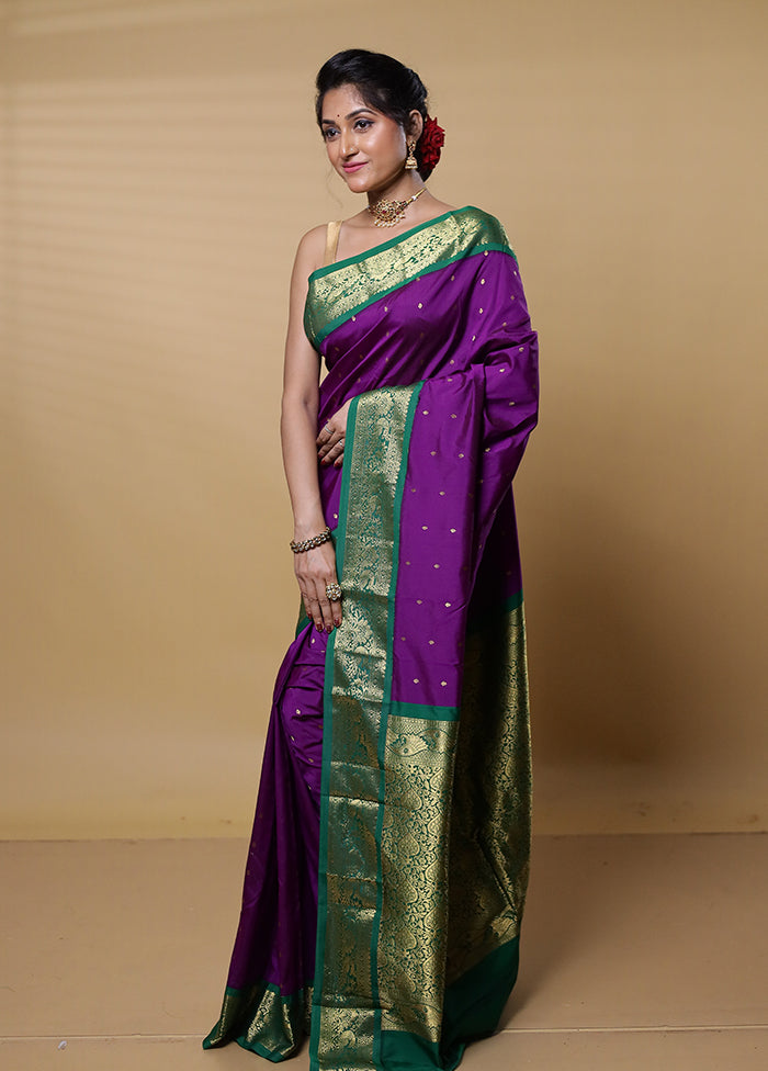 Purple Kanjivaram Silk Saree With Blouse Piece