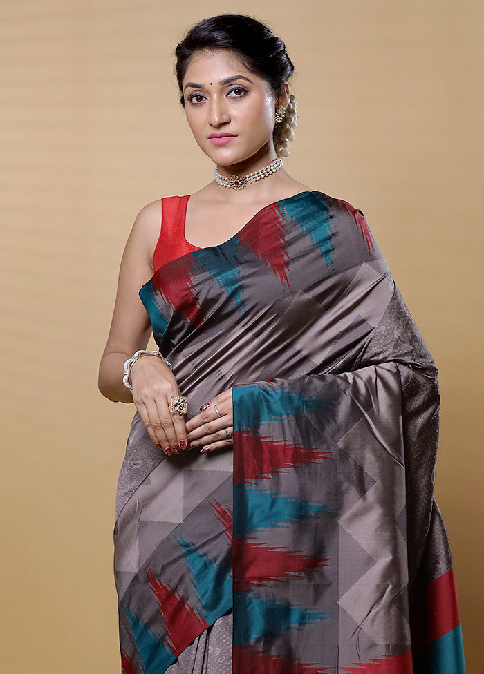 Grey Kanjivaram Silk Saree With Blouse Piece