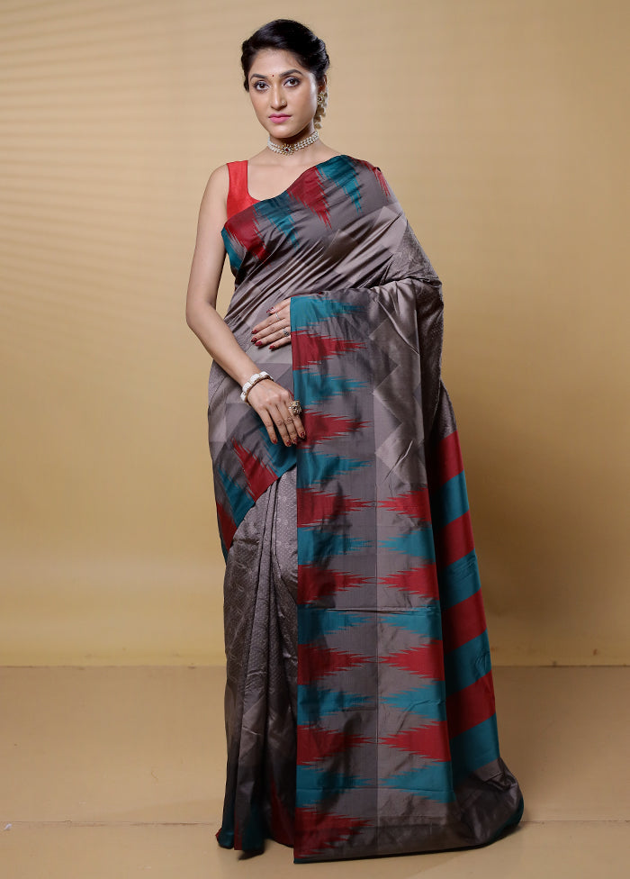 Grey Kanjivaram Silk Saree With Blouse Piece