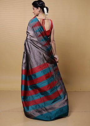 Grey Kanjivaram Silk Saree With Blouse Piece