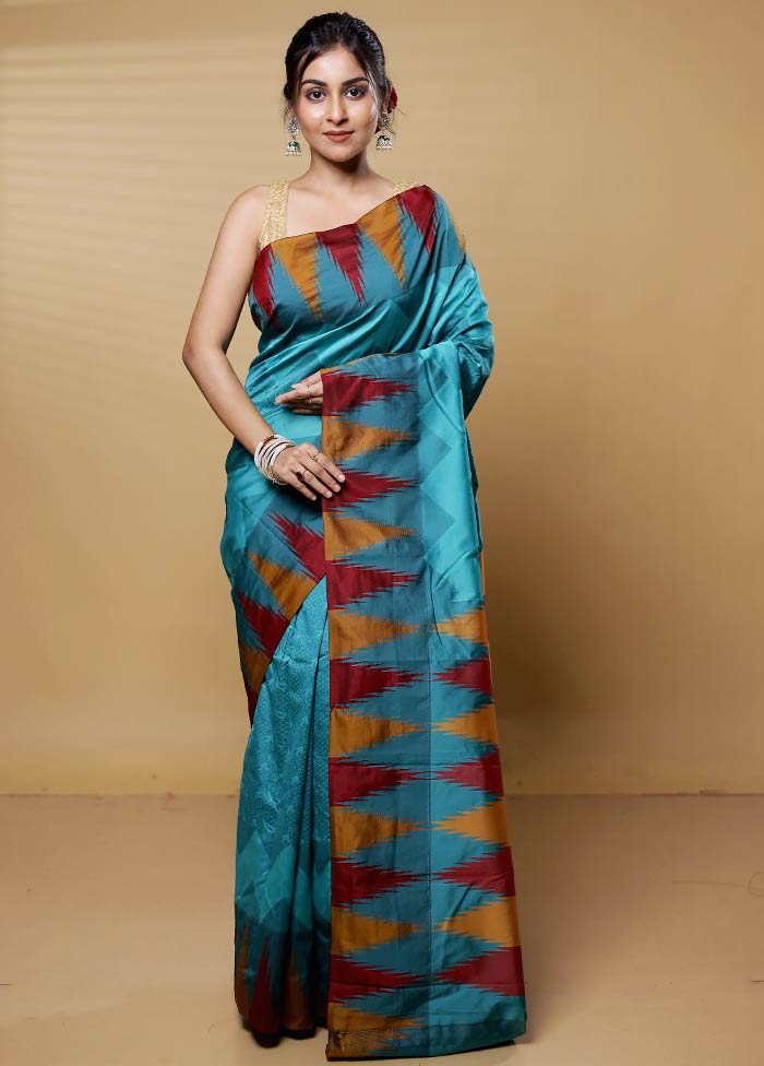 Blue Kanjivaram Silk Saree With Blouse Piece