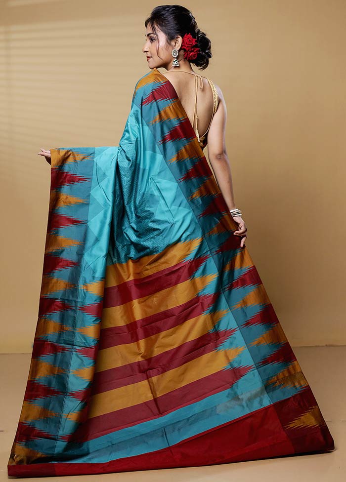 Blue Kanjivaram Silk Saree With Blouse Piece