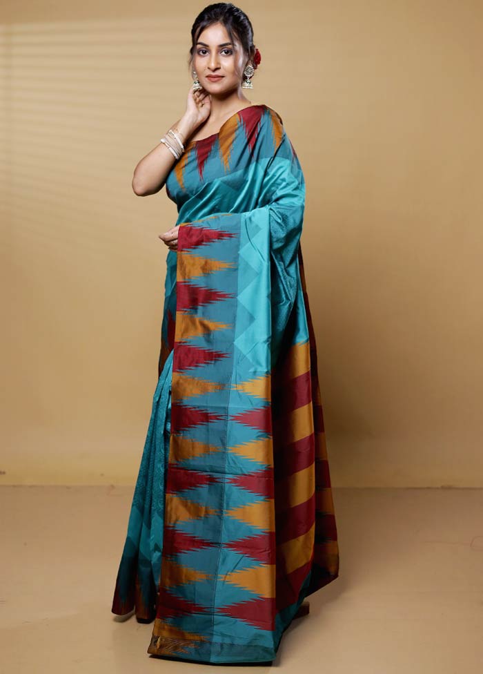 Blue Kanjivaram Silk Saree With Blouse Piece