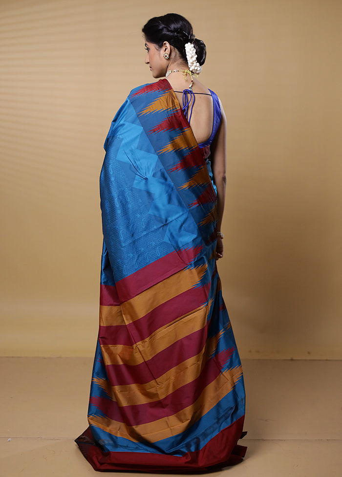 Blue Kanjivaram Silk Saree With Blouse Piece