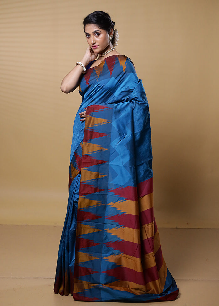 Blue Kanjivaram Silk Saree With Blouse Piece