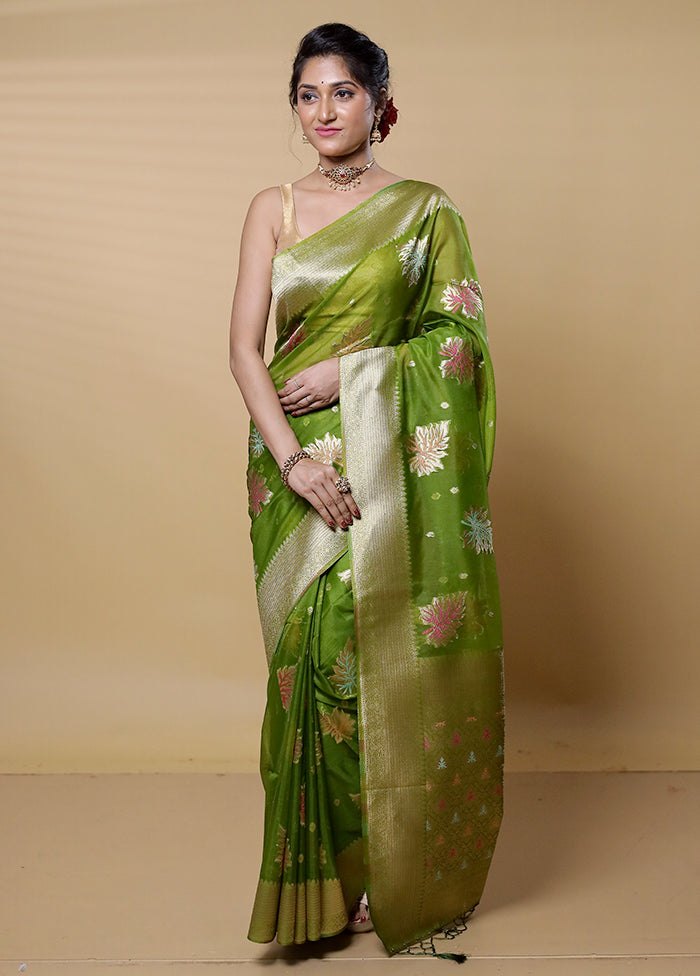 Green Organza Saree With Blouse Piece