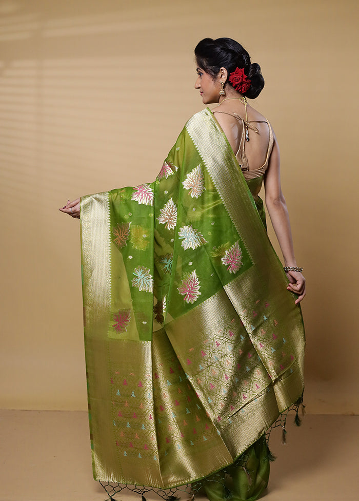 Green Organza Saree With Blouse Piece