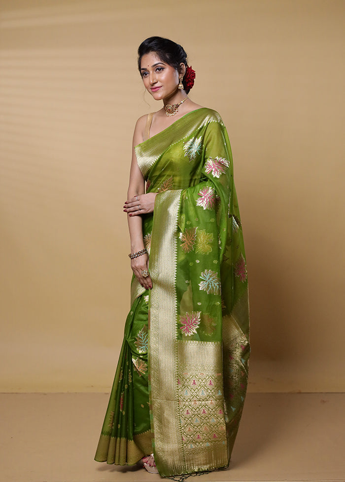 Green Organza Saree With Blouse Piece