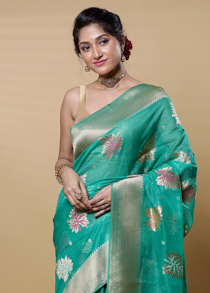 Green Organza Saree With Blouse Piece