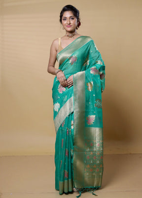 Green Organza Saree With Blouse Piece