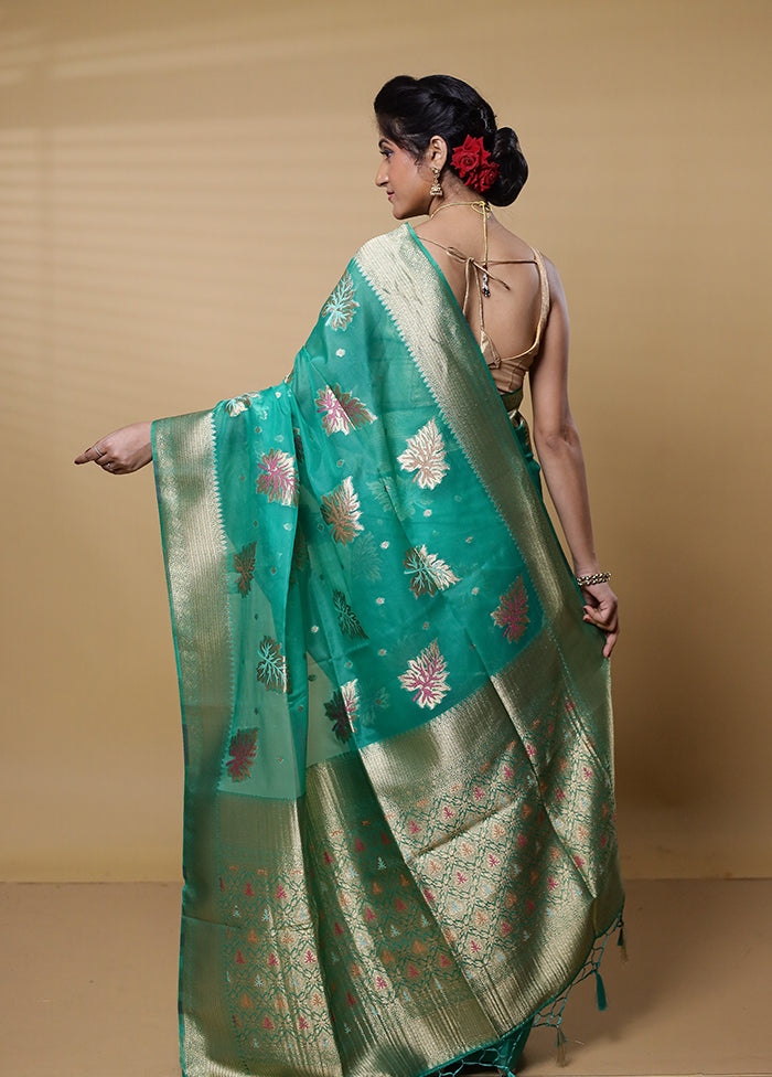 Green Organza Saree With Blouse Piece