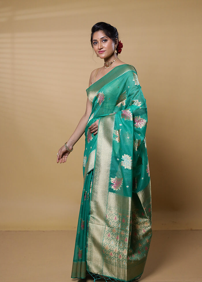 Green Organza Saree With Blouse Piece