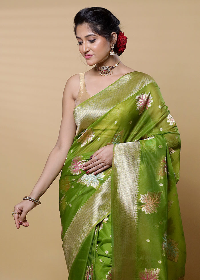 Green Organza Saree With Blouse Piece