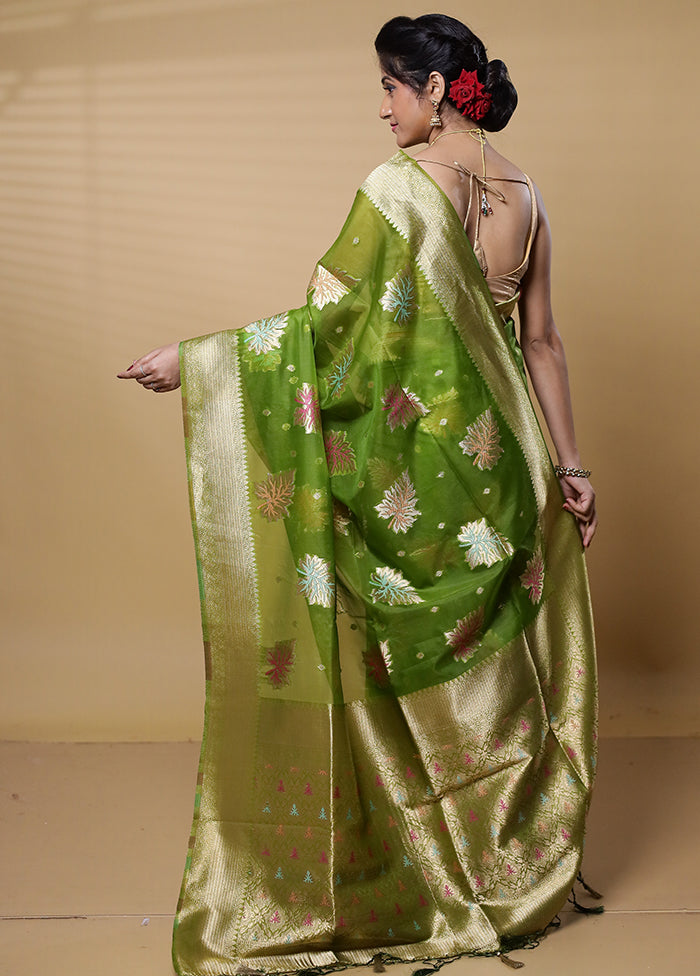 Green Organza Saree With Blouse Piece