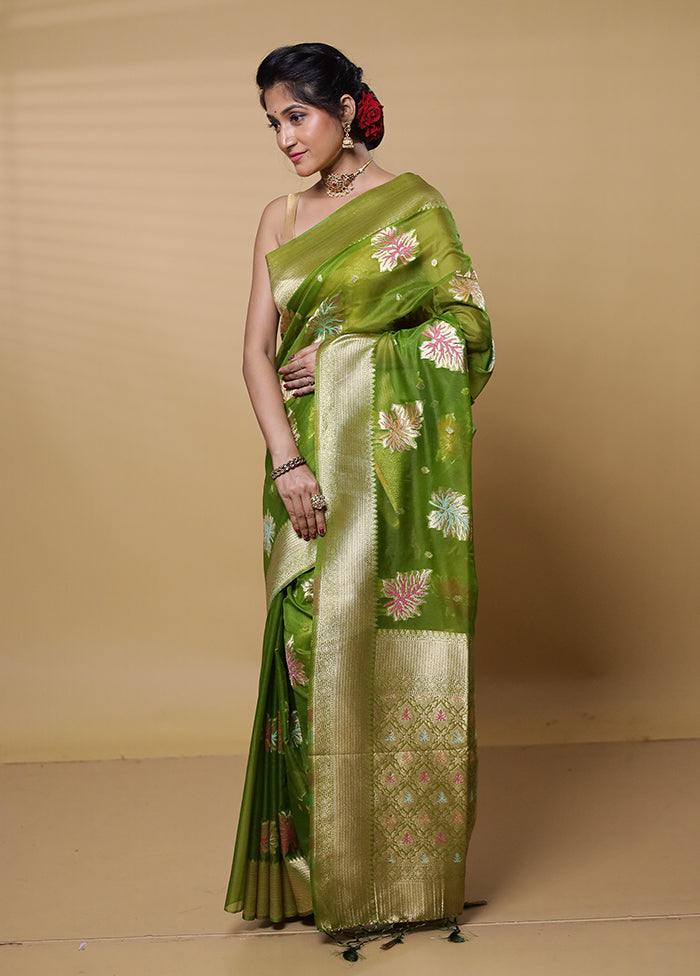 Green Organza Saree With Blouse Piece