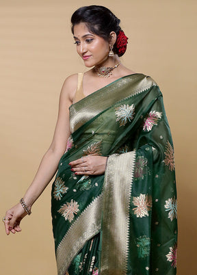 Green Organza Saree With Blouse Piece