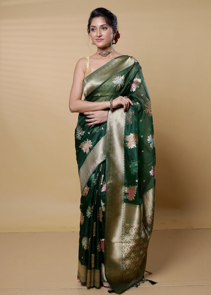 Green Organza Saree With Blouse Piece