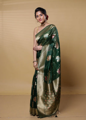 Green Organza Saree With Blouse Piece