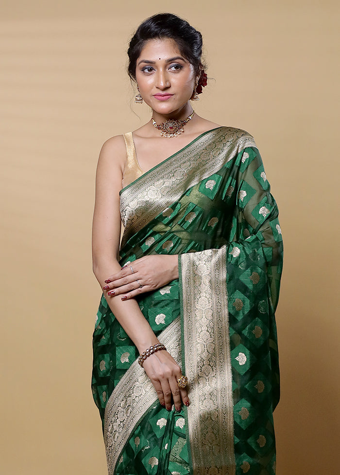 Green Dupion Silk Saree With Blouse Piece