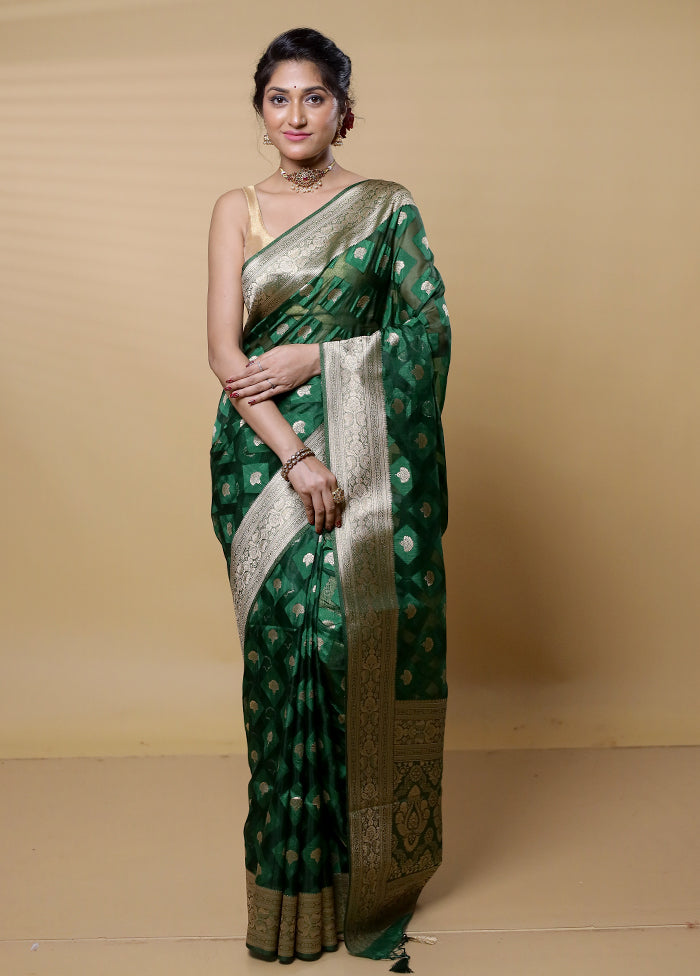 Green Dupion Silk Saree With Blouse Piece