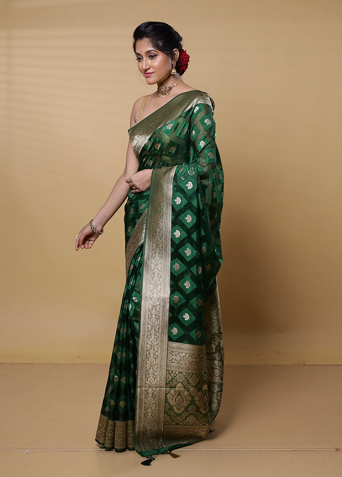 Green Dupion Silk Saree With Blouse Piece