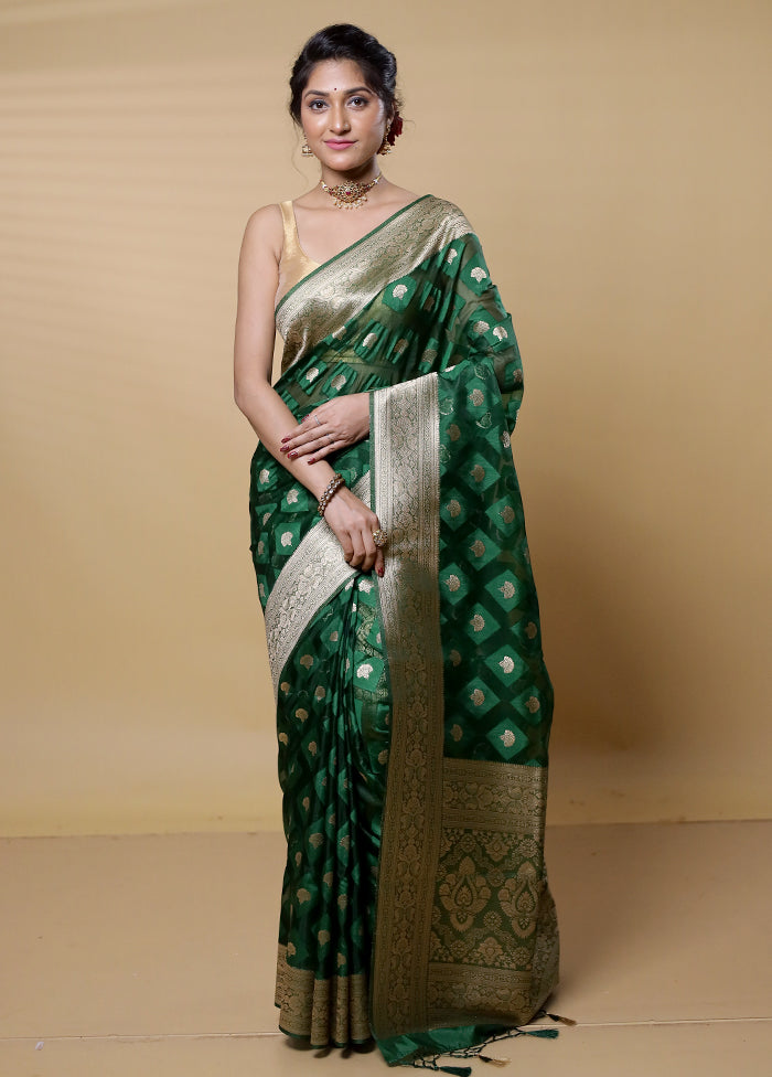 Green Dupion Silk Saree With Blouse Piece