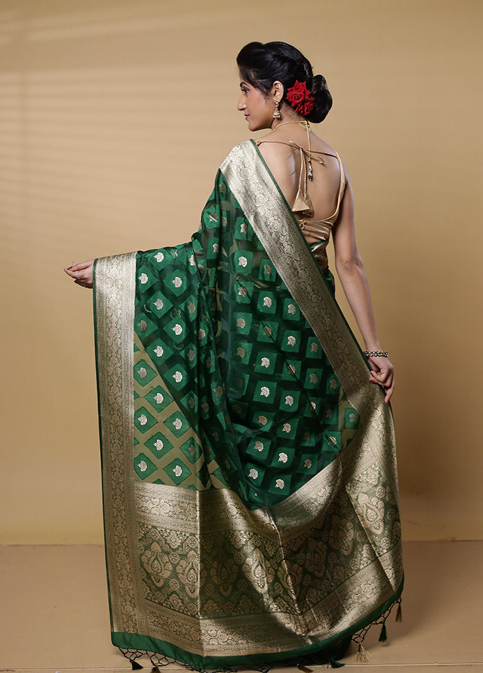 Green Dupion Silk Saree With Blouse Piece