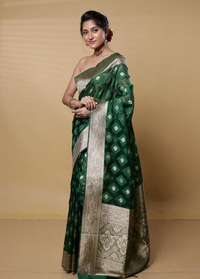 Green Dupion Silk Saree With Blouse Piece