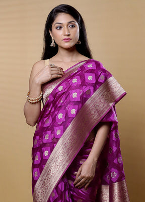 Purple Dupion Silk Saree With Blouse Piece