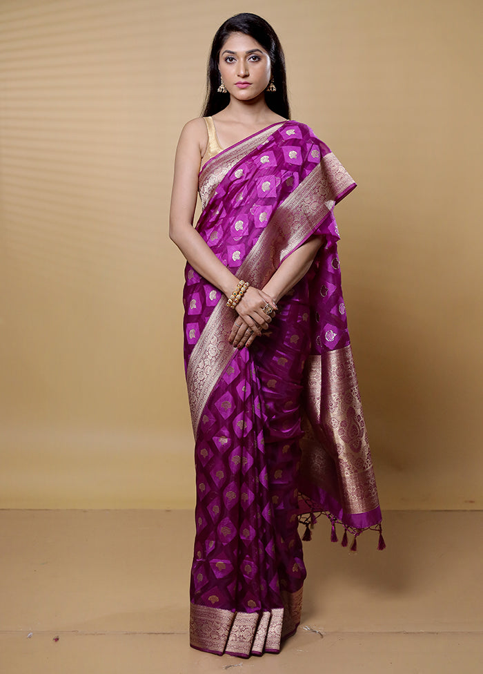 Purple Dupion Silk Saree With Blouse Piece