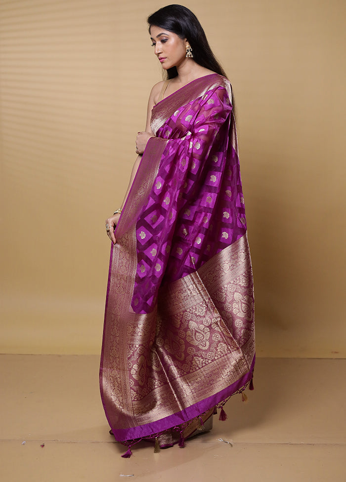 Purple Dupion Silk Saree With Blouse Piece