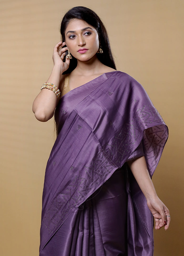 Purple Dupion Silk Saree With Blouse Piece