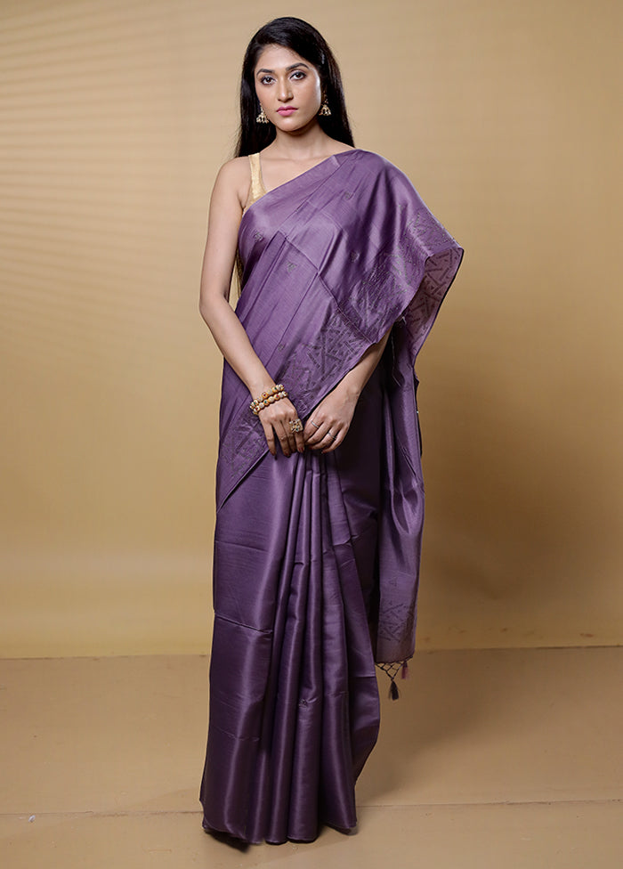 Purple Dupion Silk Saree With Blouse Piece