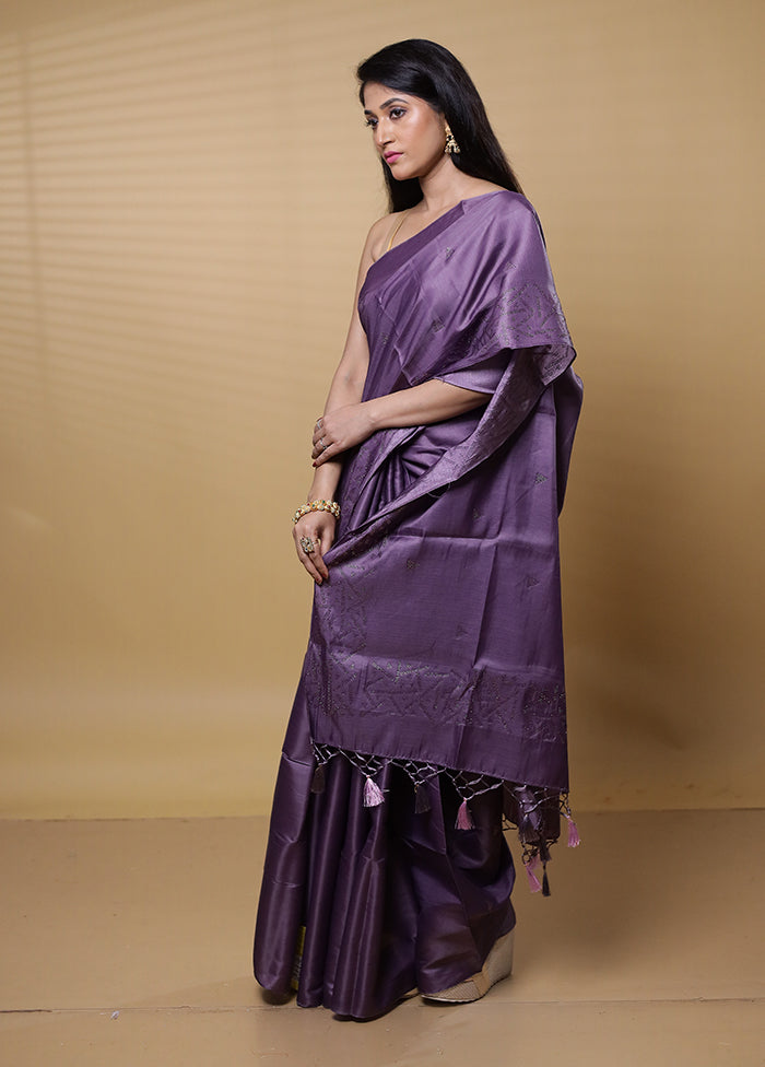 Purple Dupion Silk Saree With Blouse Piece