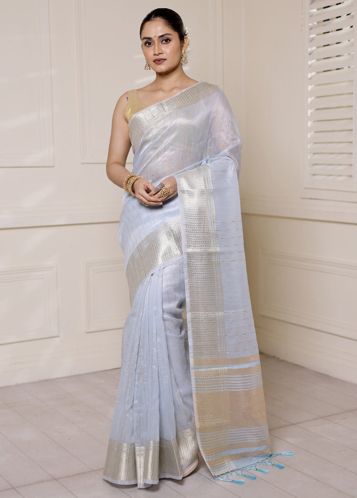 Blue Tissue Silk Saree With Blouse Piece