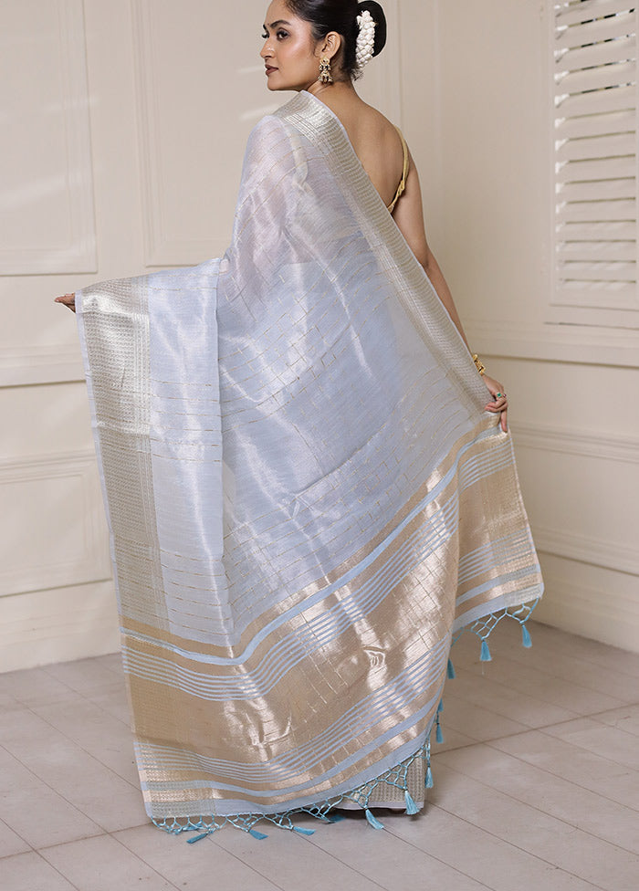 Blue Tissue Silk Saree With Blouse Piece