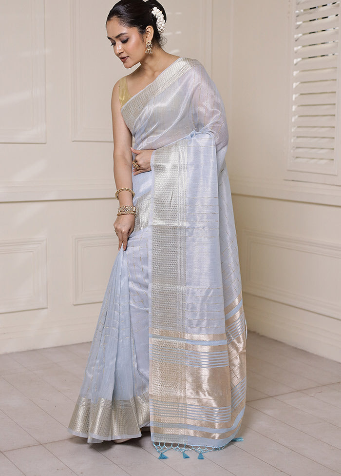 Blue Tissue Silk Saree With Blouse Piece