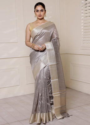 Grey Tissue Silk Saree With Blouse Piece