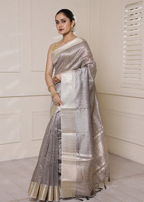 Grey Tissue Silk Saree With Blouse Piece