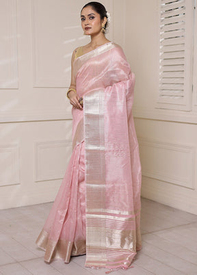 Pink Tissue Silk Saree With Blouse Piece