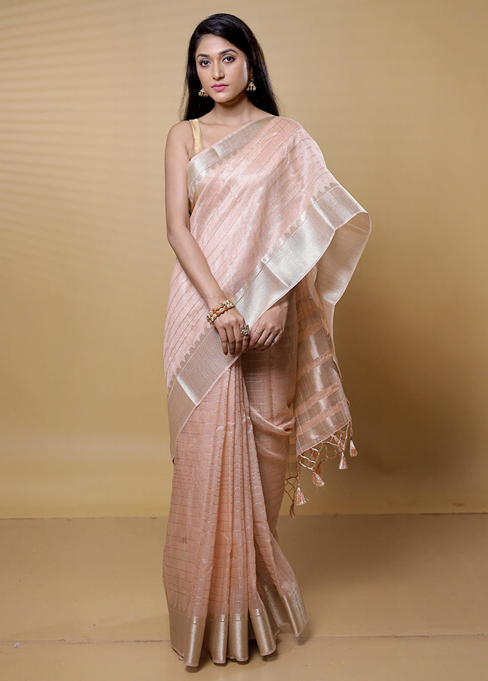 Peach Tissue Silk Saree With Blouse Piece