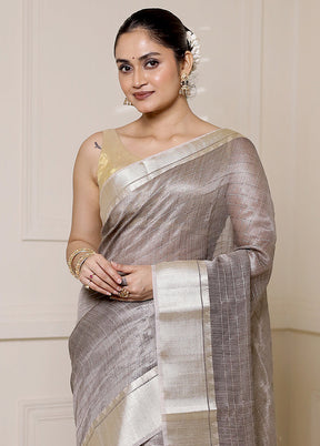 Grey Tissue Silk Saree With Blouse Piece