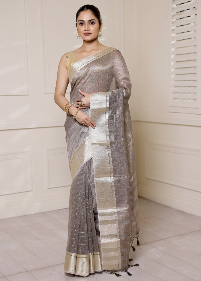 Grey Tissue Silk Saree With Blouse Piece