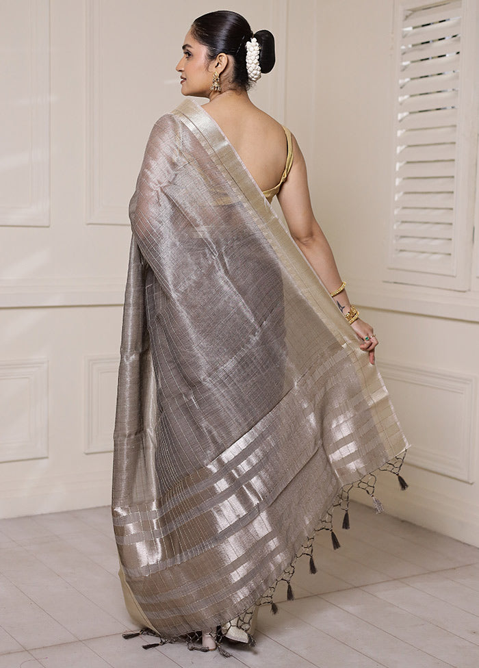 Grey Tissue Silk Saree With Blouse Piece