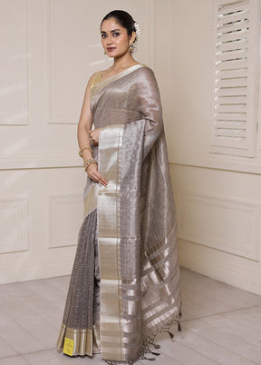 Grey Tissue Silk Saree With Blouse Piece